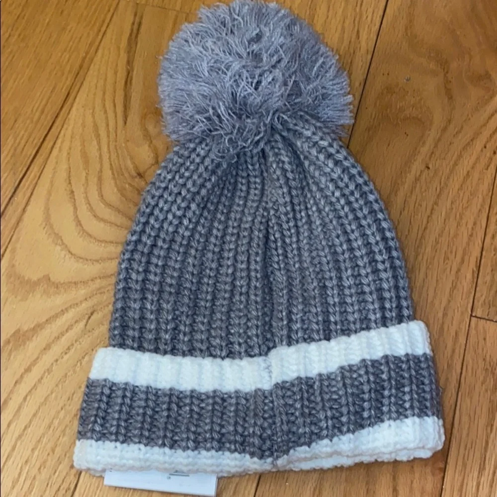 NEW Calvin Klein grey/red beanie with pom